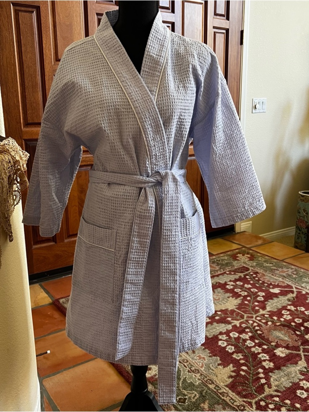 Nordstrom Light Blue Waffle Kimono Robe with Belt